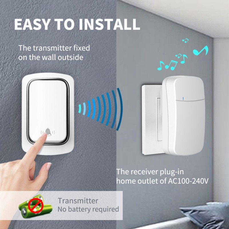 Self-Powered Wireless Doorbell, Black