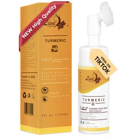 Live Healthy Turmeric Gentle Foaming Facial Cleanser - Turmeric Face Wash with Brush, Pore Cleaner, Make up Remover, Hydrating & Cleansing - Natural with Aloe Vera & Witch Hazel - 5oz |150ml