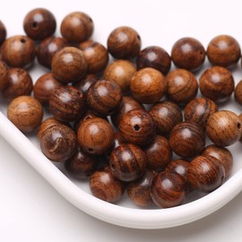 HERZWILD Natural Roosewood Round Beads Brown Natural Wood Round Beads Handmade Polished Spacer Mala Pray Beads for DIY Jewellery Making (R-10mm)