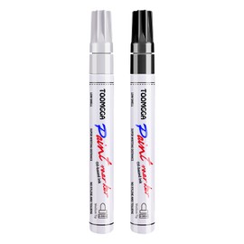 TOOMGGA White and Black Permanent Markers Paint Pens-2 Pack Oil Based Paint Markers, Medium Tip, Quick Drying Pens for Wood, Metal, Rock Painting, Mugs, Canvas, Clothes, Plastic Marking