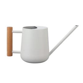 Watering Can 900ml Stainless Steel Long Spout Wooden Handle Elegant Flower Watering Pot for Garden Family Outdoor White