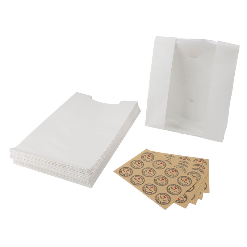 50PCS Bread Bag Kraft Paper Transparent Window Baked Food Packaging