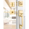 EHOMEWARE Gold Front Door Handle Set, Brass Heavy Duty Square
