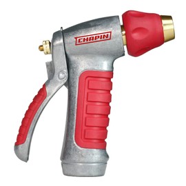 Chapin 4600 Professional Heavy Duty Galvanized Steel 7-way Spray Nozzle With Ergonomic Rubber Grip, Silver/Red