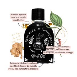 CIRCE Fiery Wall of Protection Spell Oil - for Security, Grounding & Boundaries- Add to Bath, Use in Rituals, Wear as Fragrance to Align w/Desires- Coconut Oil, Angelica Root & Black Pepper- 1/2oz