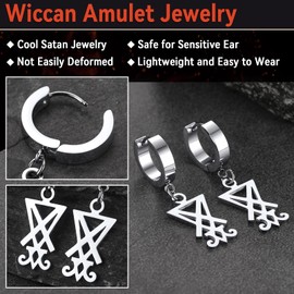 FaithHeart Stainless Steel Lucifer Earrings for Men Satanic Lucifer Earring Punk Hoop Earrings for Christmas Birthday Valentine's Day, Stainless Steel
