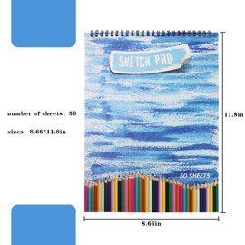 JinBai Sketch Book,2 Packs of Thickened Paper Design Art Sketch Book, 50 Pages 11.8 x 8.6 inches Art Sketch Drawing Paper for Kids, Adults, Students, Artists (Blue)