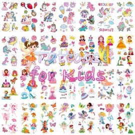 Tattoos for Kids,30 Sheets Mixed Temporary Tattoos Stickers for Girls and Boys,Butterfly Animals Fruit Cars Dinosaur Fairy Flower Tattoo Paper for Kids Birthday Party Favor(Unicorn Elf Princess)