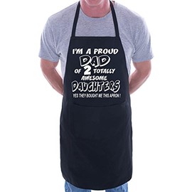 print4ucouk Proud Dad Of 2 Awesome Daughter BBQ Cooking Funny Novelty Apron Black