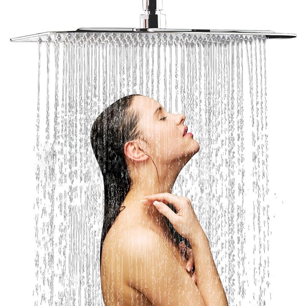 Sd 16 Inch Large Square Rain Shower head, Stainless Steel Shower Head with Polish Chrome Finish, Ultra Thin Waterfall Full Body Coverage with Silicone Nozzle Easy to Clean and Install…