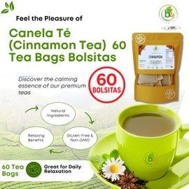 Canela Té (Cinnamon Tea) – 60 Tea Bags – 100% Natural, Vegan, Herbal – Gluten-Free, Non-GMO – by Bexpertsusa