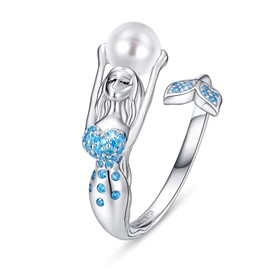 FOREVER QUEEN Mermaid Ring 925 Sterling Silver Adjustable Mermaid Finger Ring for Women Girls Open Ring…