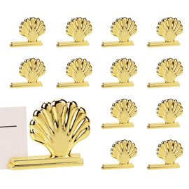 BUNCHBRAVO Nautical Shell Place Card Holders, Set of 12 Gold Metal Table Number & Name Card Stands for Beach Wedding, Coastal Party, Reception, Event Table Decor