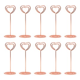 12 Pcs Heart Metal Place Card Holder Stands Table Number Display Stands Table Wire Photo Holders Memo Clip Holder Wedding Table Card Stands Rose Golden