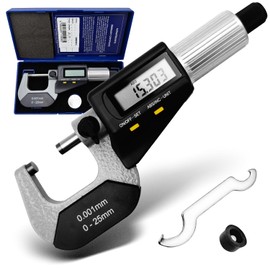 MIB Digital Outside Micrometer DIN 863, ABS, Precise Measurements 0-25 mm, Micrometer Digital, Electronic Measuring & Planning Tools, Diameter Measuring Device, HM Measuring Surfaces, Includes 1.5 V
