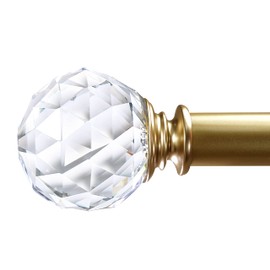 XmhFurnish 1 inch Curtain Rods for windows 36 to 72" with Crystal Diamond Ball Finials, Single Rod Adjustable Curtain Rod(Gold)