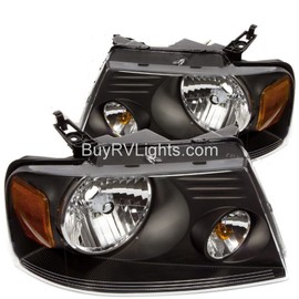 Forest River Georgetown 2006-2009 RV Motorhome Pair (Left & Right) Black Headlights Head Lights Front Lamps