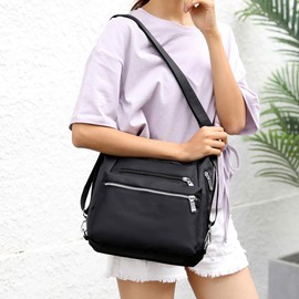 YANAIER Women Shoulder Handbag Multi Pocket Crossbody Bag Hobo Messenger Purse Convertible Backpack for Ladies Girls Black