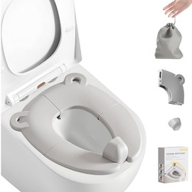 TOCOZOC Asiento Plegable para Inodoro con Protección Contra Salpicaduras,WC Portatil Niños,Orinal Plegable de Viaje para Niños Pequeños con Bolsa de Almacenamiento,Base Antideslizante, Asas