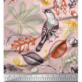 Soimoi Rayon Fabric Bird & Leaves Print Fabric by The Yard 56 Inch Wide