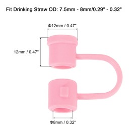 uxcell 12Pcs Straw Cover Cap, Light Pink Silicone Straw Tips Cover Fits 7.5-8mm OD Drinking Straws, Reusable Dust-Proof Straw Tips