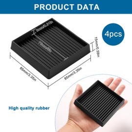 VooGenzek 4 Pieces 7.6 cm Square Non-Slip Furniture Coasters, Rubber Furniture Coasters, Hardwood Floors for Bed, Cabinet, Sofa, Chair, Table, Piano, Black
