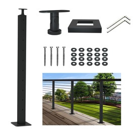 LANGLIER 1 PC Cable Railing Post 36"x2"x2"（Square Column 33"） Stainless Steel Black Finish, for Stairs and Deck handrails，can be Installed on Wood or Concrete Floor. (Corner Post, Black)