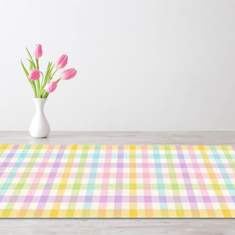 Nepnuser Linen Spring Easter Buffalo Check Plaid Table Runner Rustic