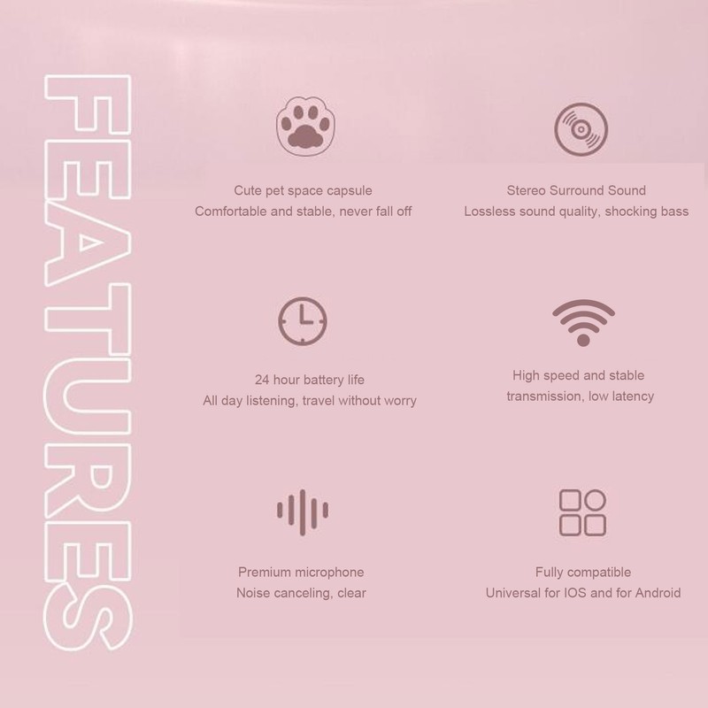 Neckband Earbuds IPX5 Bluetooth 5.3 Wireless Cat Pattern RGB Backlight