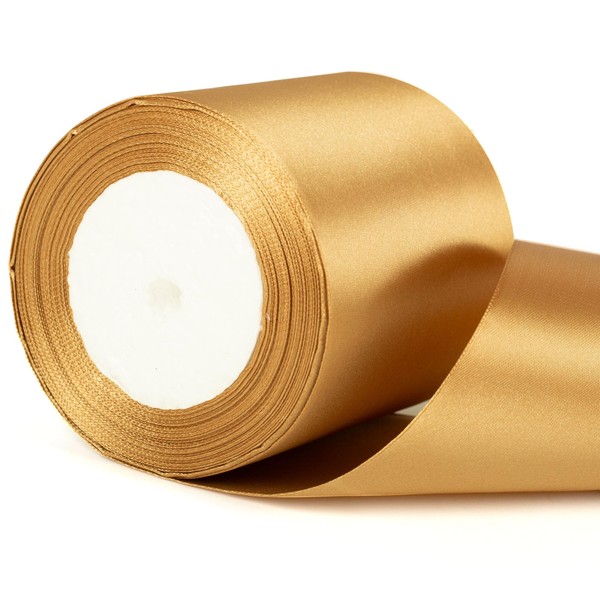 10cm Wide Champagne Gold Ribbon Thick Christmas Ribbon for Gift