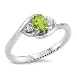 925 Sterling Silver Faceted Natural Genuine Green Peridot Oval Cluster Ring Size 6