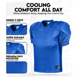 Exxact Sports Boys Football Practice Jersey - Pro-Style, Lightweight & Breathable Mesh Youth Football Jersey for Kids (Royal Blue, Youth Large/X-Large)