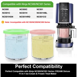WHSSFINE For Ninja Creami Deluxe Pint and Lids 24oz Replacement Ice Creanm Containers Compatible with NC501, NC500 Series Ice Cream Maker Leakproof Reusable Dishwasher Safe Set of 4