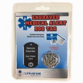 Anodized Aluminum Black Medical Alert ID Dog Tag. Pre-engraved "SEIZURE DISORDER". Save 30% - Close Out Pricing!