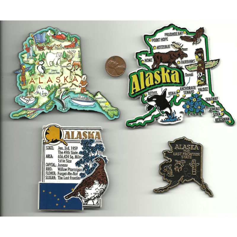 ALASKA ARTWOOD STATE MAP MAGNET DENALI FAIRBANKS JUNEAU SKAGWAY
