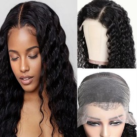 SIMIWALI 13x4 Lace Front Deep Wave Wigs for Black Women 200 Density Boho Long Curly Hair Pre Synthetic Plucked Extensions Glueless Natural Hairline Color Fake Wig With Baby Hair 30 Inch