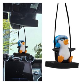 Swinging Penguin Car Pendant, Car Rear View Mirror Charm Decoration, Cute Car Hanging Ornament, Penguin Interior Accessories, Suitable for Car Truck SUV (Swing Penguin)
