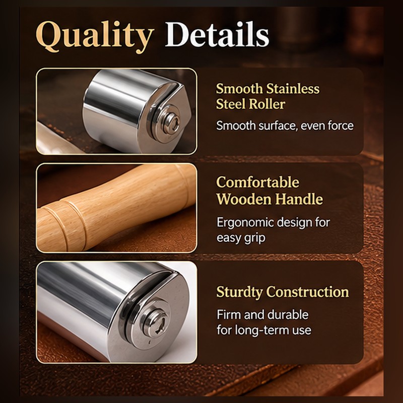 Leather Press Roller with Wooden Handle – Three Widths or