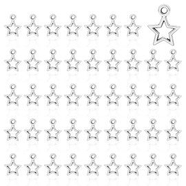 Jeffdad Pack of 150 Alloy Star Pendants, Silver Stars Charm Pendants, Hollow Alloy Charm for Crafts, Charm Bracelet, DIY Charm Pendants, Jewellery Making, DIY Crafts, Silver, No