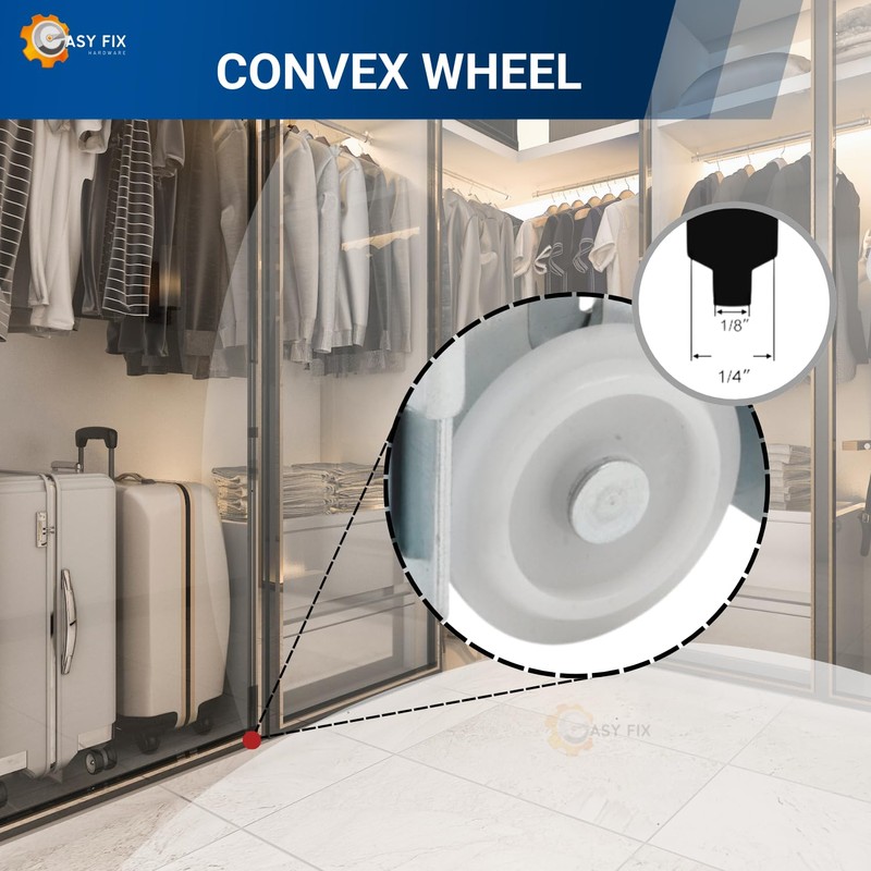Steel-Framed Mirror Closet Door Roller Assembly - Convex 1-7/16" Wheels