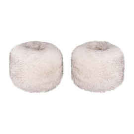 Futrzane Siberian Cuffs - Fur Wrist Cuffs for Women - Fluffy Warmers for Sleeves (White with Black Siberian)