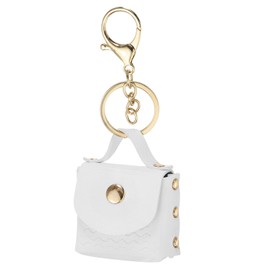 PATIKIL Mini Handbag Keychain for Women, PU Leather Elegant Cute Bag Creative Keyrings for Makeup Key Card Data Cable Organizer Zipper Pouch, White