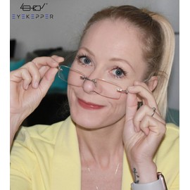 Eyekepper Small Lenes Rimless Reading Glasses Women - Frameless Reader Eyeglasses for Men Reading with Transparent Arms +3.00