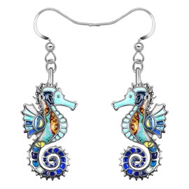 LONYOO - arete colgantes de aleación esmaltada con caballito de mar, divertidos aretes de playa para mujeres y niñas, joyería de verano, Mediano, Zinc Esmalte, No es una piedra preciosa