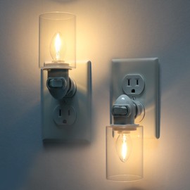 LOIWON Modern Plug in Night Light with On Off Switch, 2-Pack 0.5W LED Night Lights Plug into Wall Socket, Warm Baby Nursery Nightlight with Clear Glass Lamp Shade for Adult Kids Room Bathroom Hallway