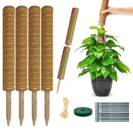 Moss Pole Monstera Plant Support: 4 Pack 16 inch Stackable Coco Coir Moss Totem Stake Tall Plants Rod Stand Grow Stick Moss Holder for House Live Plant,Indoor Climbing Potted,Vine,Pothos,Philodendron