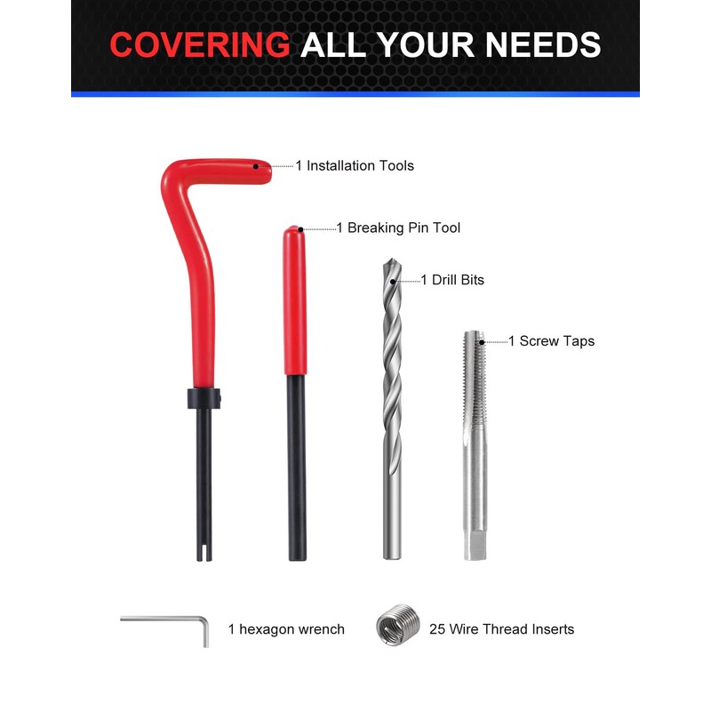 Kolvoii M8×1.25 Helicoil Thread Repair Kit, Metric M8 Helicoil kit