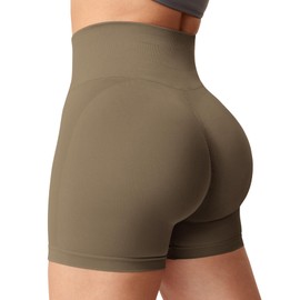 YEOREO - Pantalones cortos de entrenamiento sin costuras para mujer, cintura alta, intensificar, correr, yoga, gimnasio, entrenamiento, Marrón, XS