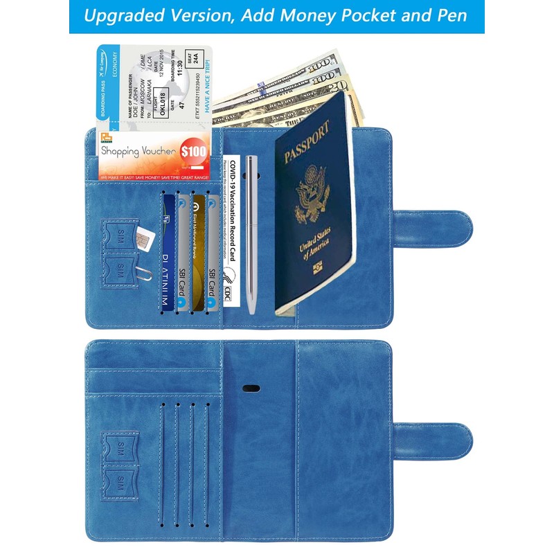 Passport Holder With Luggage Tag Cover Wallet RFID Blocking Leather