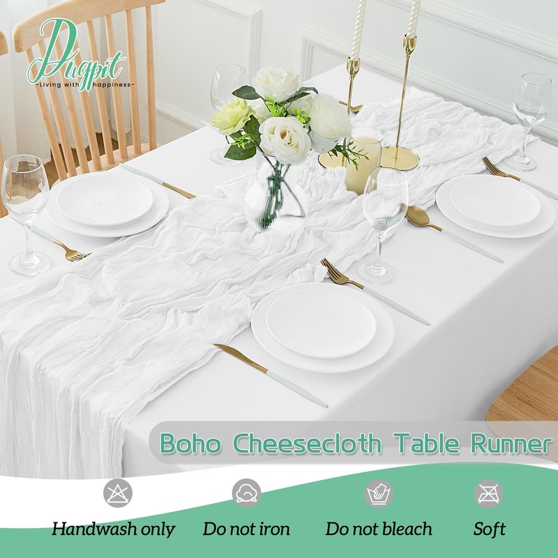 2Pack White Cheesecloth Table Runner 10FT Gauze Cheese Cloth Table